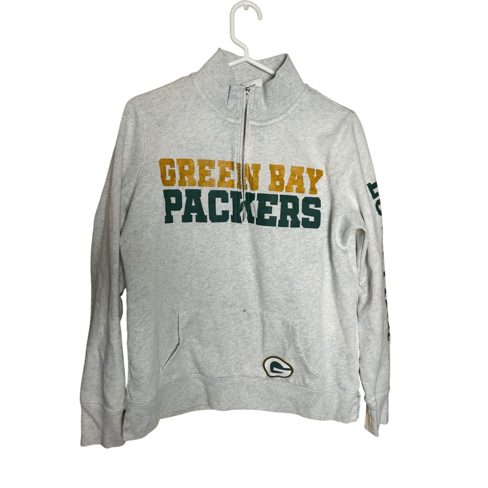 Y2K Victoria's Secret PINK Green Bay Packers Quarter Zip Sweatshirt Grey Women M